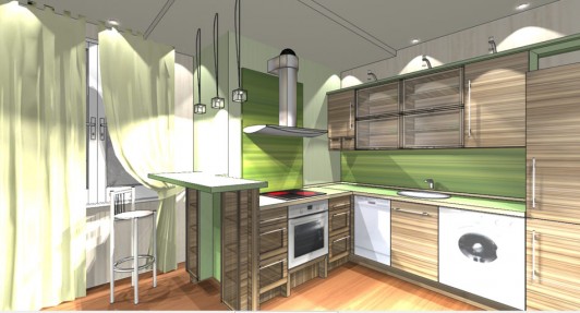 Интерьер кухни с барной стойкой Интерьер кухни с барной стойкой
